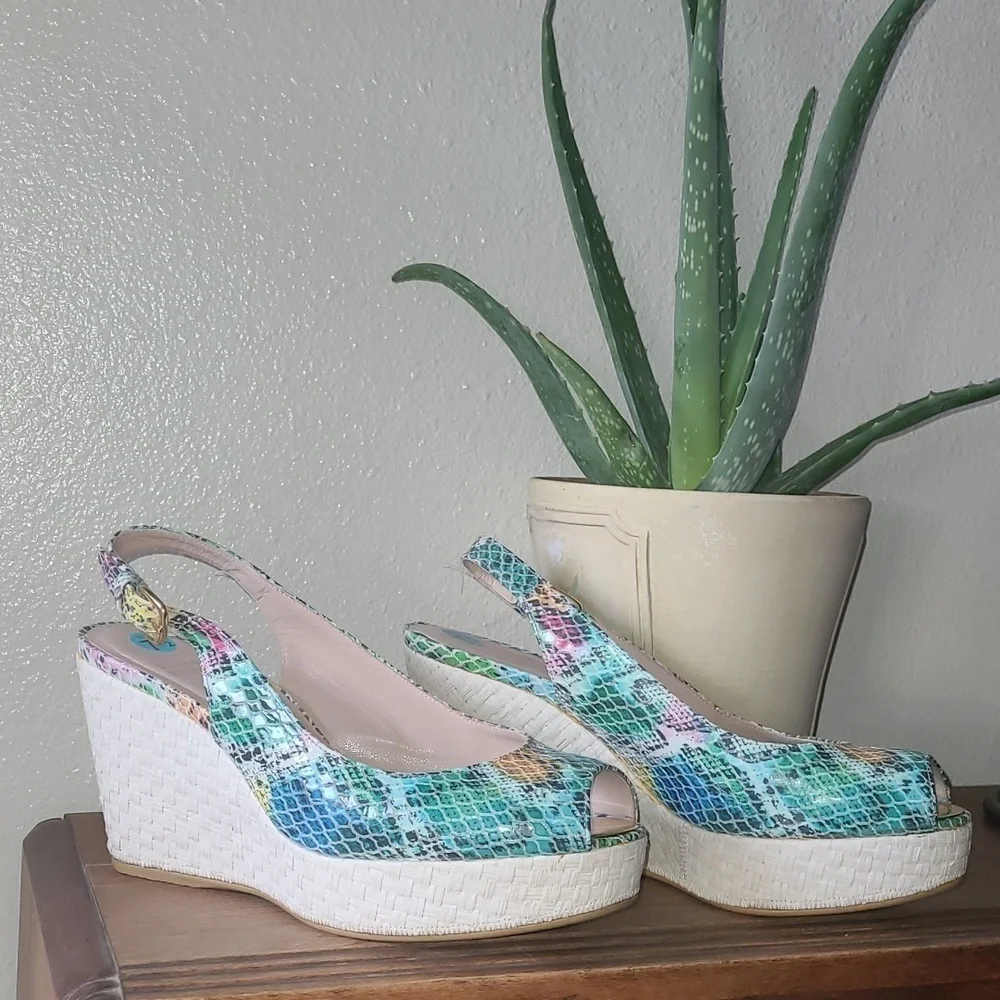 Stewart Weitzman Rainbow colored wedge sandals. Size 7.5